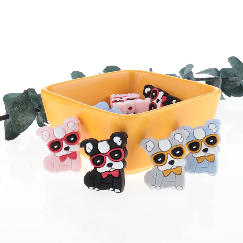 20pcs Bulldog Baby Silicone beads baby Toys Soother Luxury Teether For Teeth Food Grade Silicone  BAP Free