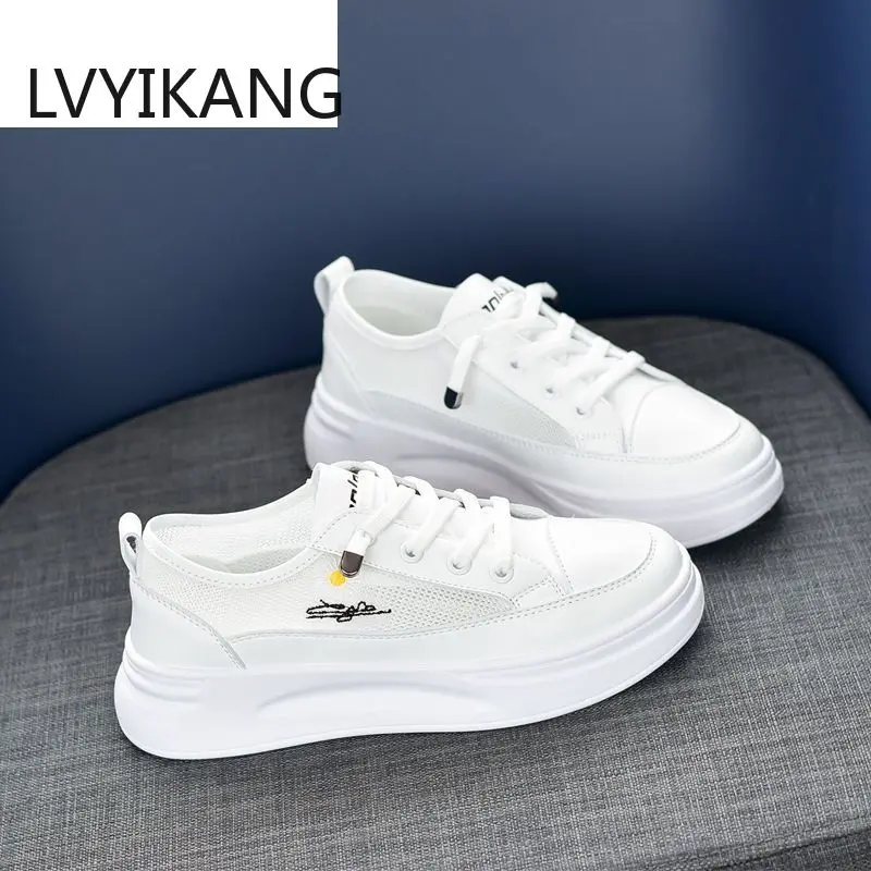 

2021 Fashion Women's Shoes Solid Color Lace-up Sneakers Women's Comfortable Breathable Casual Shoes Autumn Light Flat Shoes