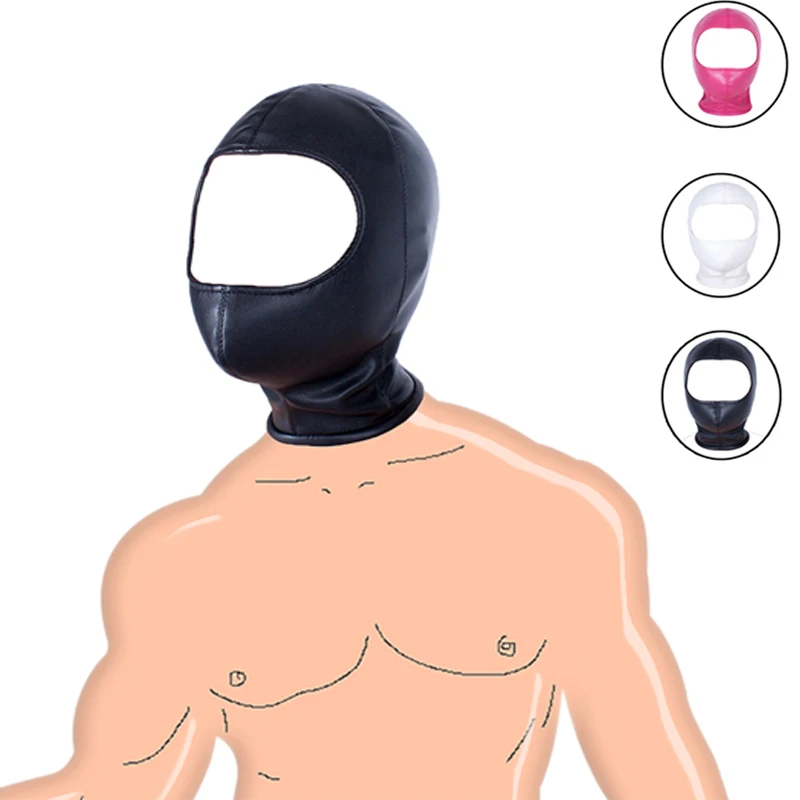 БДСМ бондаж искусственная кожа открытое лицо головной убор Косплей Хэллоуин