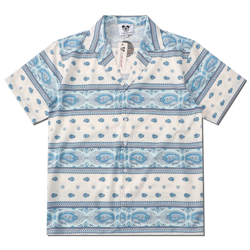 

Men Vintage Hawaiian Beach Shirts Harajuku Patchwork Flowers Stripe Printed Polo Shirt Hip Hop Streetwear Holiday Tropical Tops