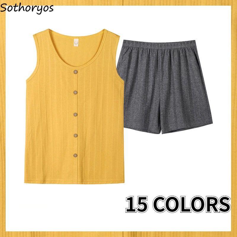 

Pajama Sets Women Solid Loose Large Size 3XL Casual Summer Sleeveless Sleep Tops Sexy Shorts Two Piece Set Korean New Sleepwear