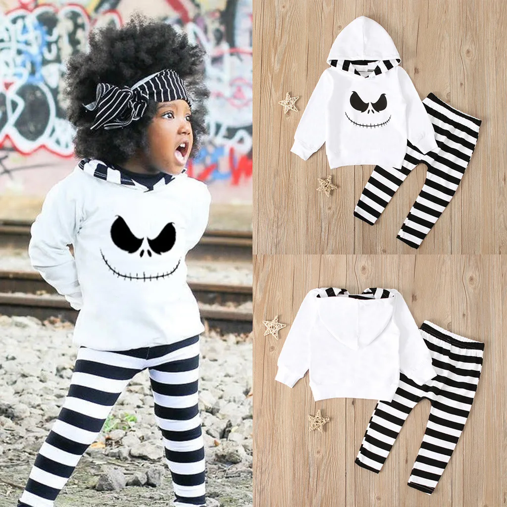 Toddler Baby Boy Girl Set Clothes Long Sleeve Nightmare Print Hooded Shirt+ Stripe Pants Costume Y813 | Детская одежда и обувь