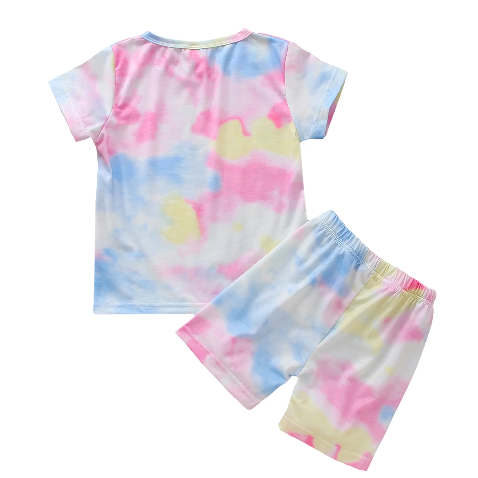 

2021 New Summer 1-7Y Baby Girl Tie Dye Print 2Pcs Set Colorful Short Sleeve T-shirt+Shorts Kids Children Clothes 2 Types