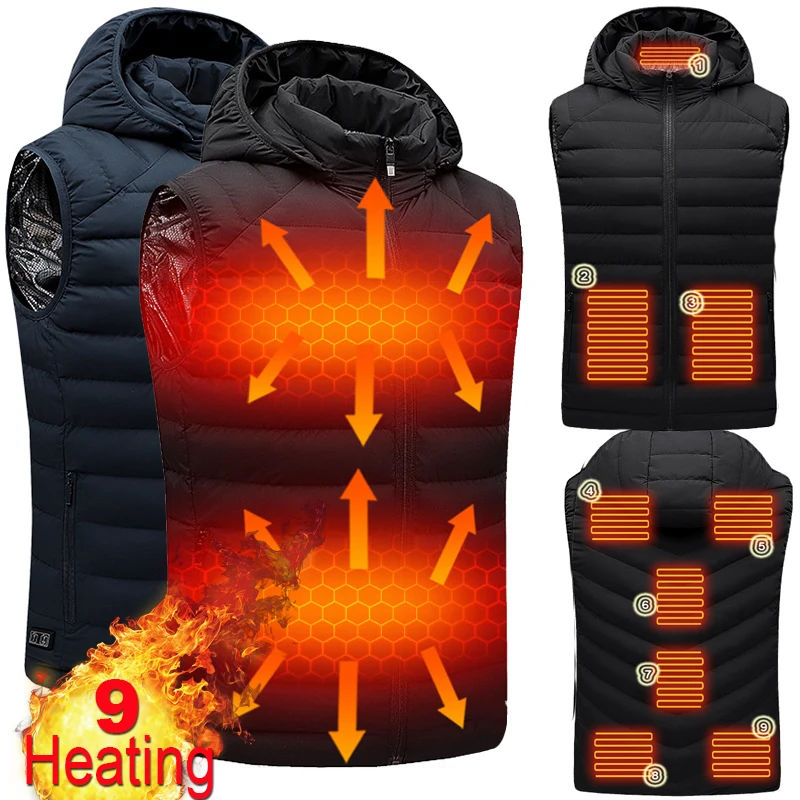 

New 9 Places Heated Vest Men Women Usb Heated Jacket Heating Vest Thermal Clothing Hunting Vest Winter Heating Jacket