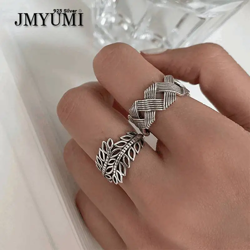

JMYUMI Minimalist 925 Sterling Silver Width Rings INS Fashion Vintage Handmade Hollow Cross Geometric Party Jewelry Gifts