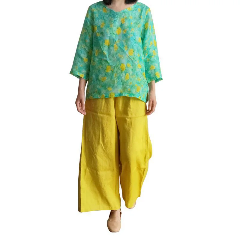 Женские льняные футболки с цветочным принтом Johnature высокое качество 10 цветов