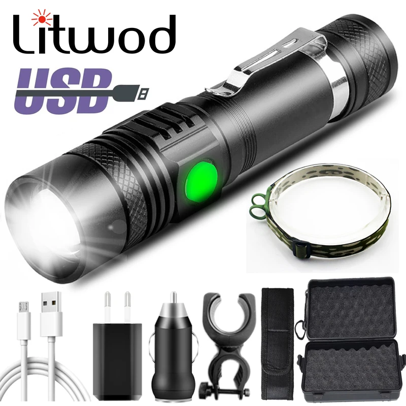 

XP-L V6 XM-L2 U3 T6 USB Rechargeable Led Flashlight Aluminum Zoom Waterproof Torch 18650 Battery Bicycle Lantern Bike Light 10W