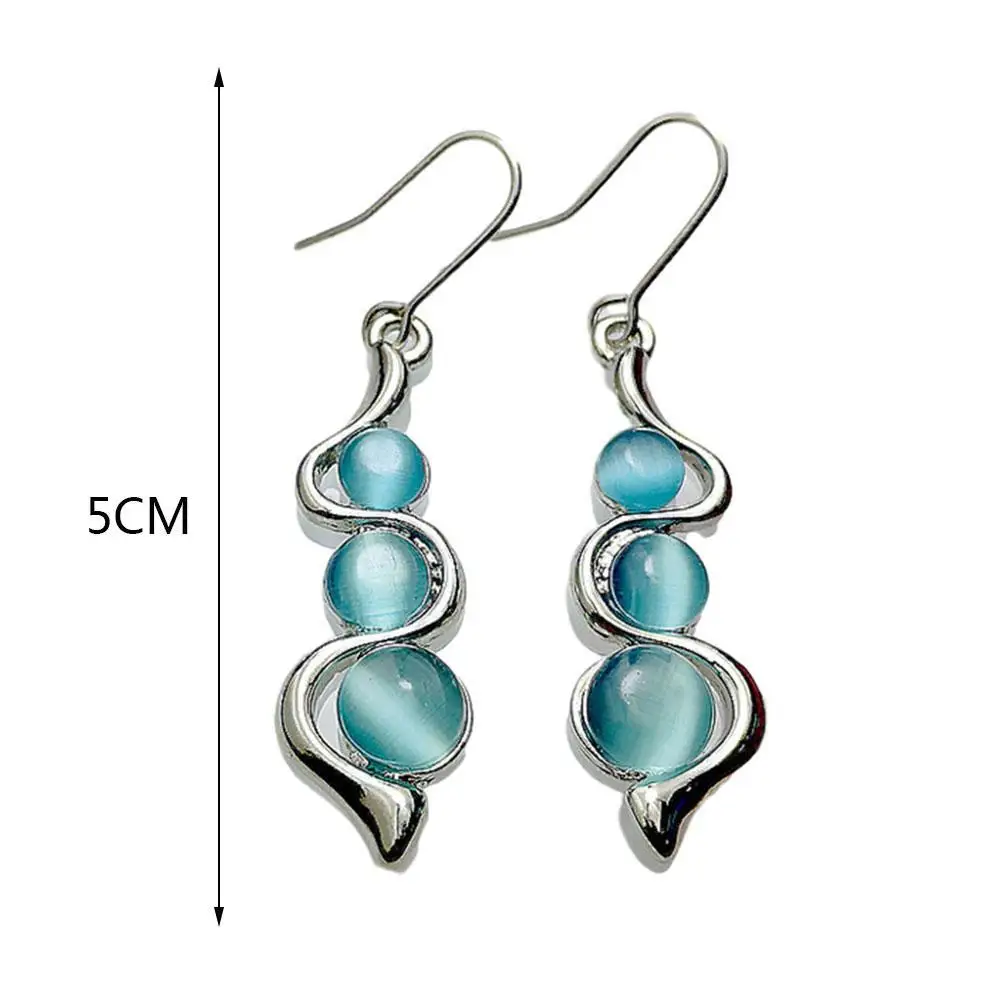 

Moonstone Dangle Long Jewelry Charm Silver Color Twist Hook Earring Boho Jewelry For Women Girls Pendientes