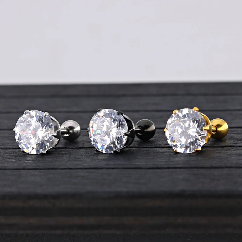 

2 Pairs six feet Zircon Studs Earring Classic Fashion Color Element Stud Earrings for Women Mens Jewelry Wholesale New black