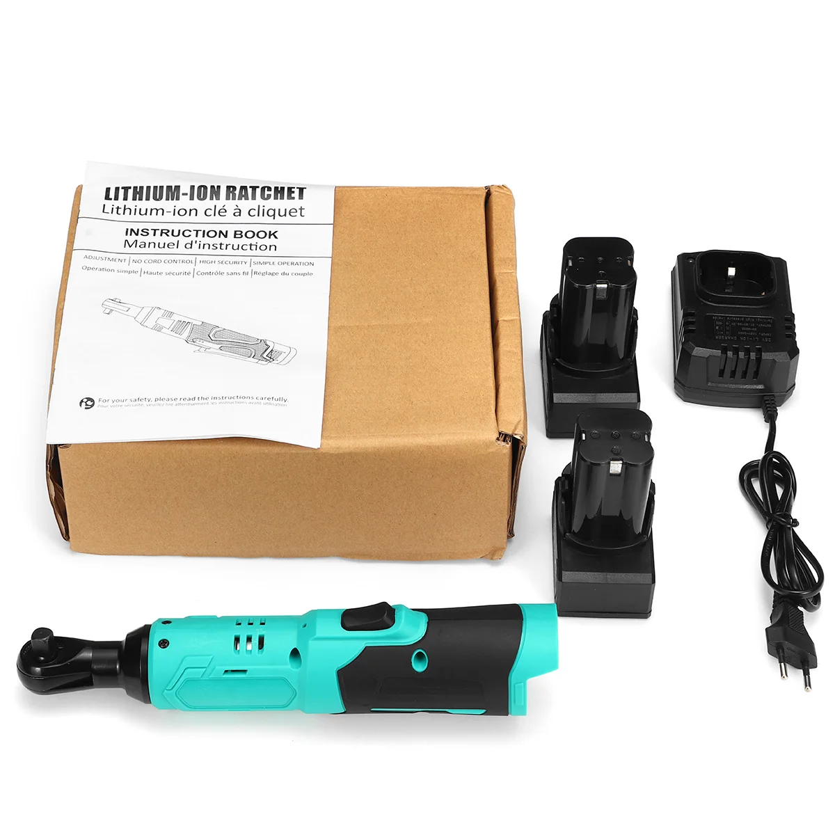 

Electric Wrench 3/8" Cordless Ratchet Rechargeable Scaffolding 90 N.m Right Angle Wrench Tool + 1/2 Battery Charger Socket Kit