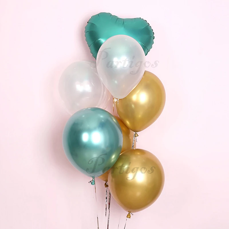 7 шт. 18 дюймов металлический шар в форме сердца золотой хром темно-синий латексный