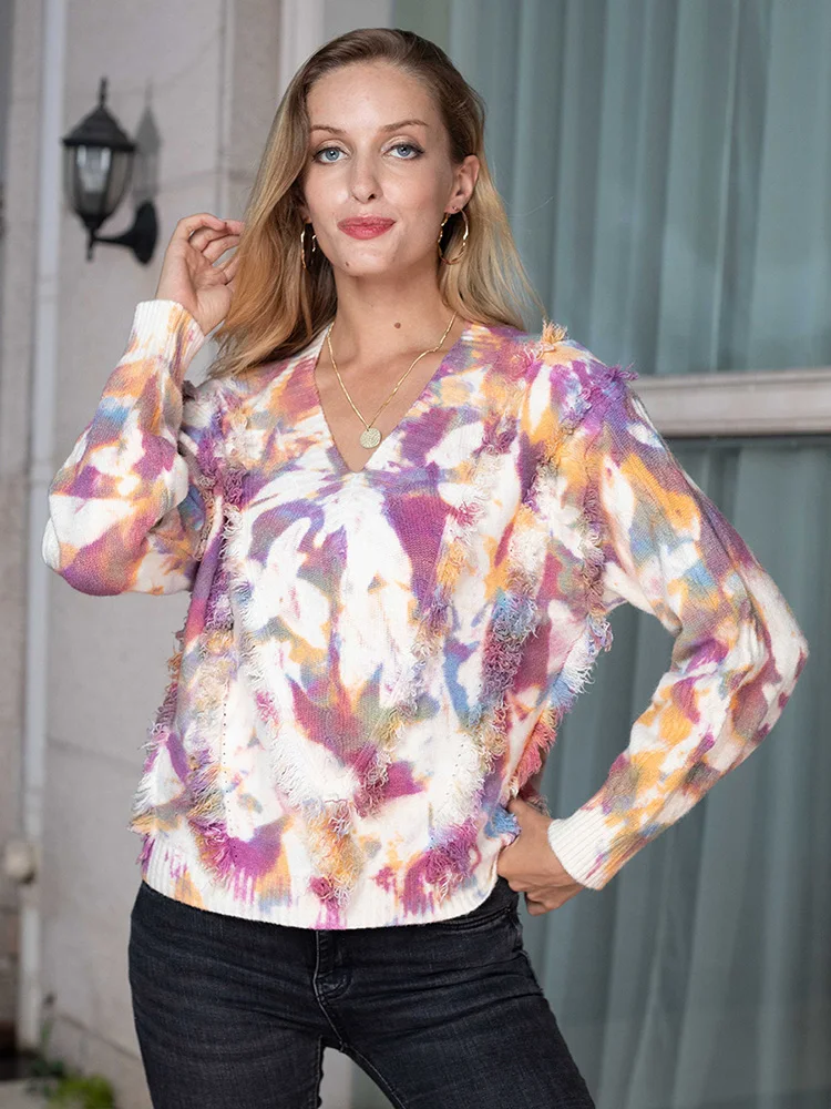 Пуловер с длинными рукавами Женский вязаный свитер в европейском и американском