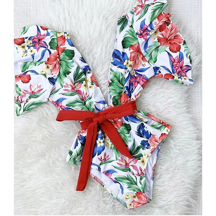 New One Piece Swimsuit Women Bikini Sexy Bathing Suit Plus Up Swimwear 2021 Jump V Neck Sleeve Cute Cupshe Swimming Summer Swim