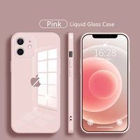 iphone case liquid glass case with right angle frame precision hole cube silicone case for iphone 11 iphone 12 pro max case
