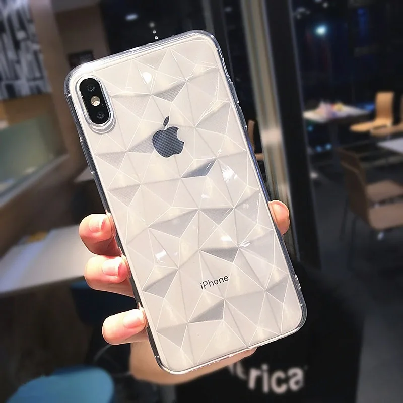White LOVECOM прозрачный чехол с алмазной текстурой для iPhone 11 Pro Max XS Max XR X 6S 6 7 8 Plus, мягкий чехол из ТПУ для задней панели телефона - Цвет: White