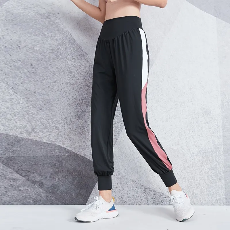 Women Loose Yoga Pants High Waisted Thin Running Jogging Trousers Lady Fitness Workout Sweatpants Spliced Colors