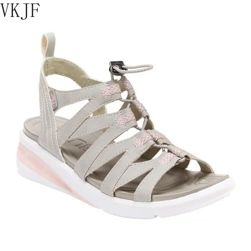 

Сандалии Женские однотонные с круглым носком, мягкая уличная пляжная обувь на танкетке, со шнуровкой, модные летние