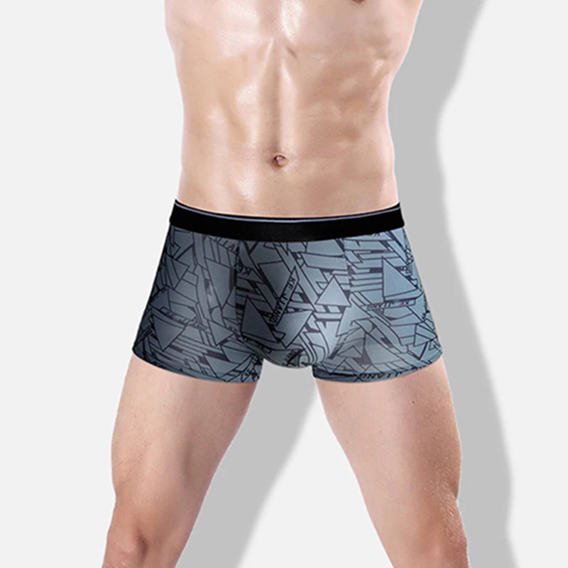4 Pcs/Lot New Men's Ice Silk Underwear Breathable Thin Soft Comfortable Fashion Printing Large Size Men's Boxer Underwear