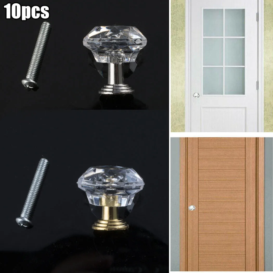 

10Pcs Acrylic Crystal Knobs Cupboard Drawer Pull Handle Door Knob Diamond Shape Cabinet Knob Home Furniture Accessory With Screw
