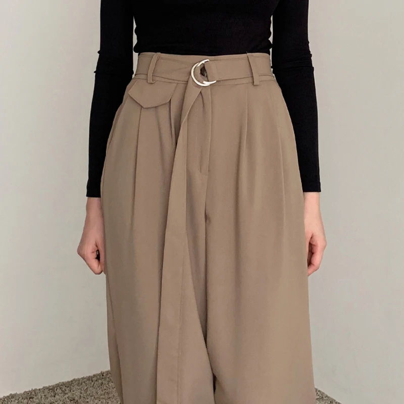 Женские винтажные прямые брюки Mozuleva свободные с высокой талией и поясом длинные