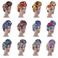 50pcslot african pattern wowen knot headwrap pre tied knotted turban bonnet satin linned beanie headscarf cap headwear