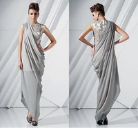 2019 unique design hot sale appliques arabic party evening gowns chiffon silver sheer vestido de festa mother of the bride dress