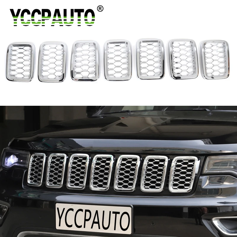YCCPAUTO 7 шт. автомобильные аксессуары ABS Передние решетки рамка для Jeep Grand Cherokee+ Grils декоративная крышка автомобиля Наклейка