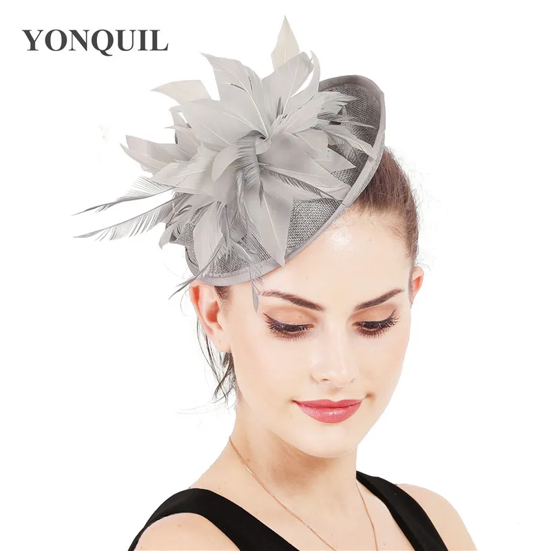 Головной убор Sinamay Женский Вуалетка серого цвета с имитацией перьев шляпка для