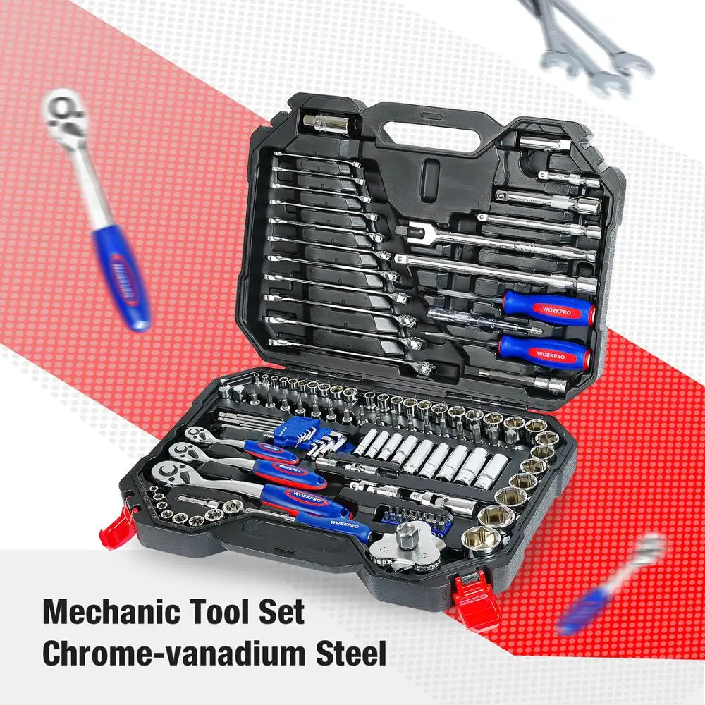 

WORKPRO 123PC Tool Set Hand Tools for Car Repair Ratchet Spanner Wrench Socket Set Professional Car Repair Tool Kits
