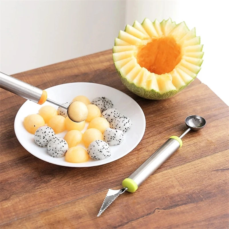 

2 in 1 Dual-Head Fruit Baller Carving Knife DIY Assorted Dishes Tool Watermelon Scoop Fruit Jar Carving Digger Ice Cream Spoon