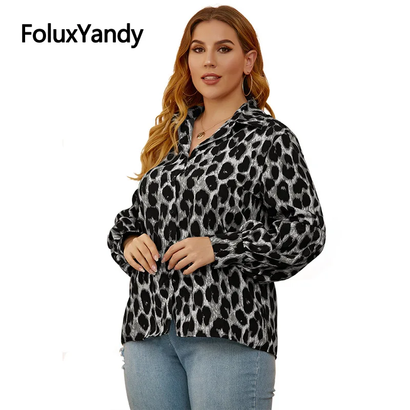 

Женская леопардовая рубашка с длинным рукавом, свободного покроя