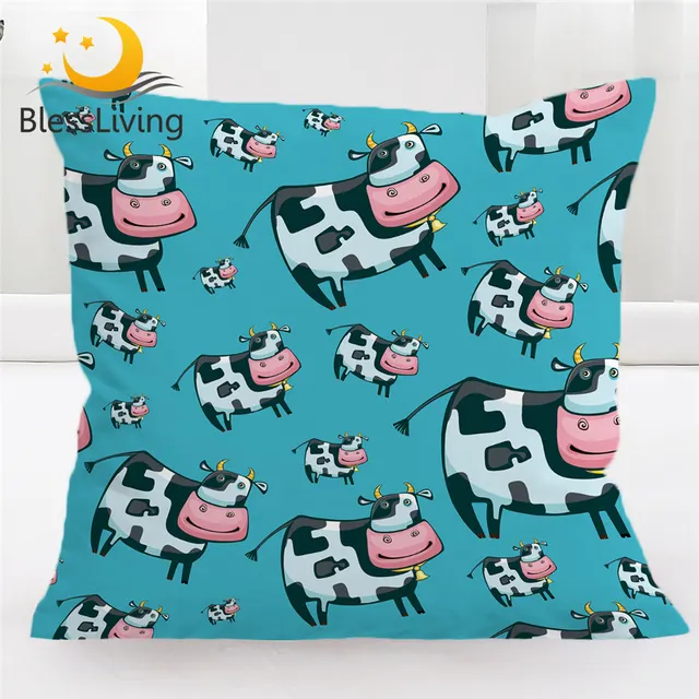 BlessLiving Milk Cow Cushion Cover Cartoon Animal Pillow Case Watercolor Decorative Throw Pillow Cover Pink Mouth Home Decor 1pc 1