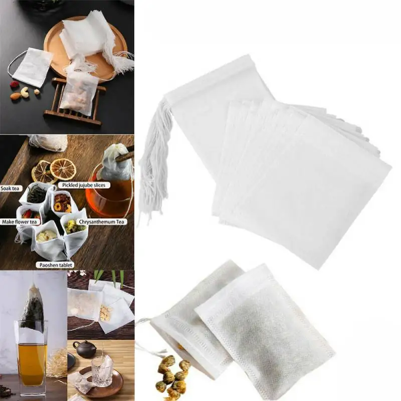 100 шт. одноразовые чайные фильтры пустые муслиновые пакетики на шнурке травяные
