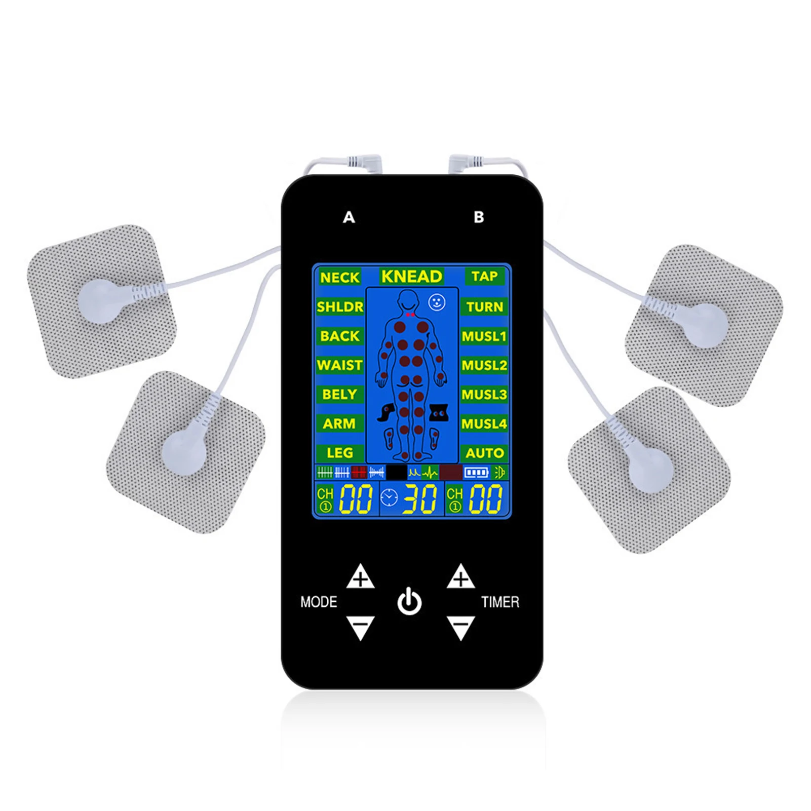 

Компактный двухканальный импульсный массажер NS & EMS, устройство для стимуляции мышц, 15 массажных режимов, 40 уровней силы, регулируемый тайме...