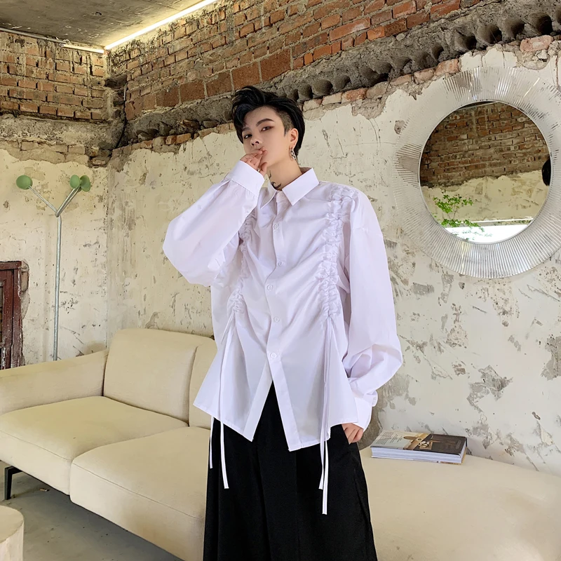 Рубашка мужская плиссированная с длинным рукавом свободная повседневная