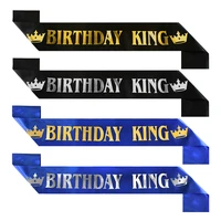 1pc gold silver letter birthday king satin sash ribbon men boy birthday sash shoulder strap birthday party decoration supplies
