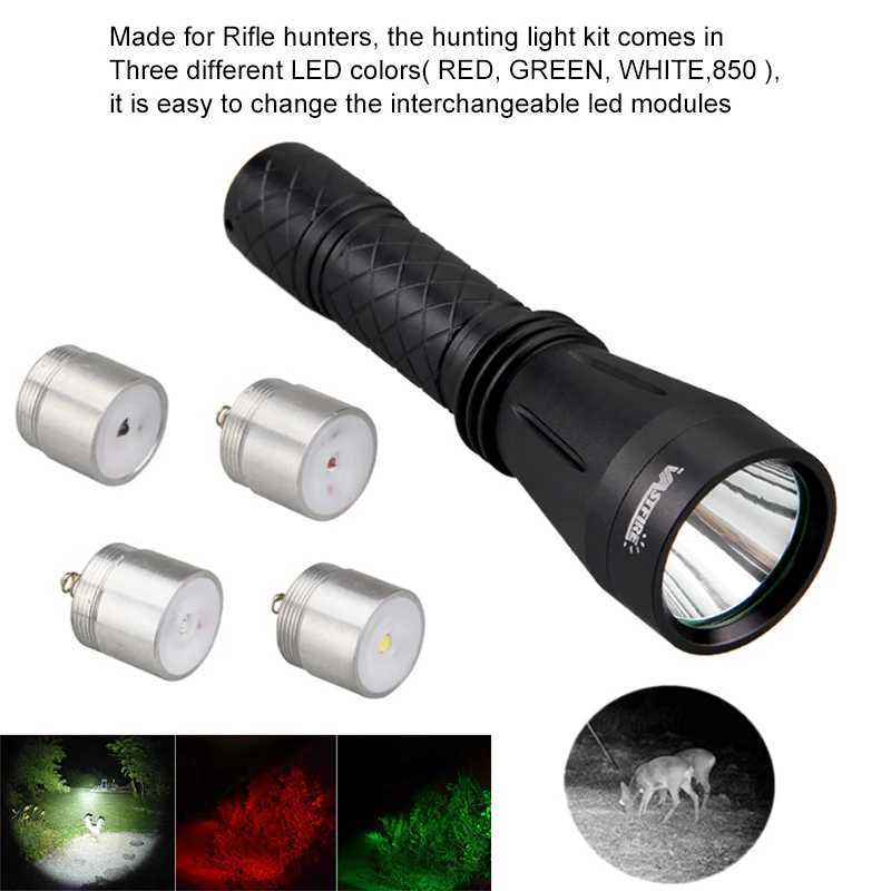 Red/Green/White Modular Hunting Flashlight Waterproof IR 850nm LED Infrared Tactical Torch Lamp+Rifle Scope Mount+Switch | Освещение