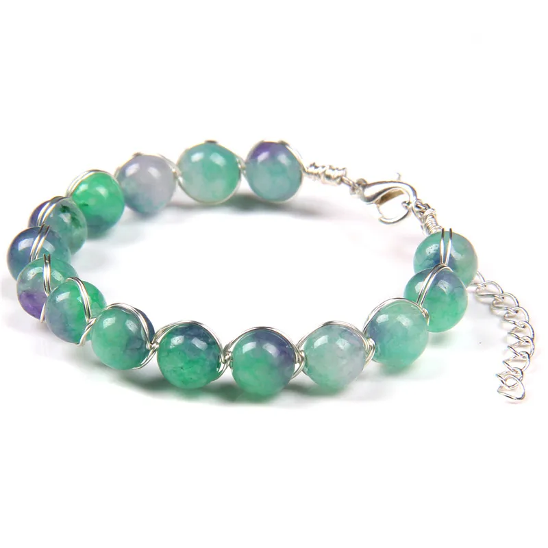 

Colorful Natural Stone Beads Bracelets Jades Quartzs Reiki Copper Wire Winding Charm Bangles For Women Men Friendship Couples
