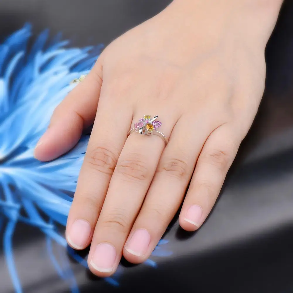 Женское кольцо золотистого цвета LP 18 карат белого с разноцветным турмалином и