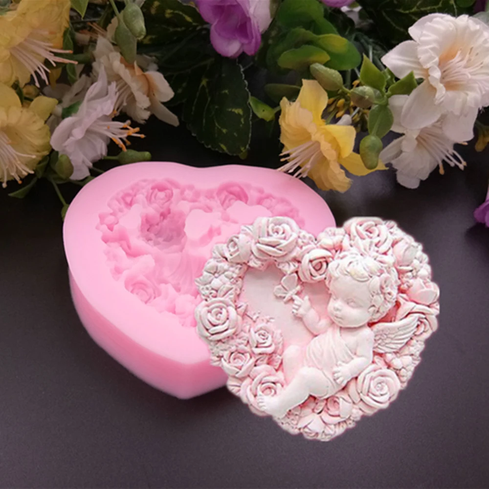 

Flower Rose Love Heart Angel Baby Fondant Slicone Cake Mold DIY Soap Candle Cupcake Chocolate Baking Tool Mould