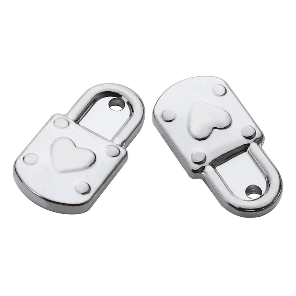 

10Pcs/lot Women Fashion Necklace Pendant For DIY Jewelry Making Trendy Stainless Steel Heart Locks Couples Charms