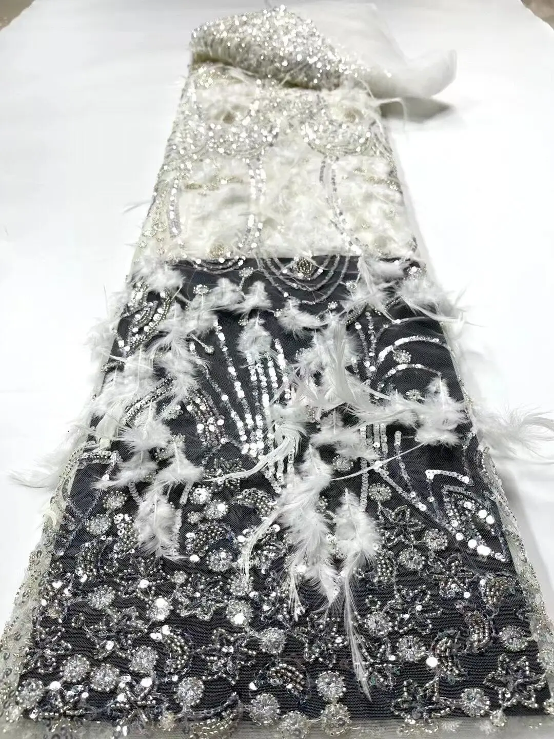 

Mesh Material African Sequence and beads Lace Fabric S-998681 French Tulle Lace Fabric with Sequins