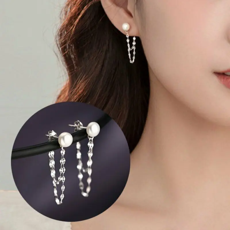 

Korean Fashion Simple Pearl Tassel Earrings For Girls Women Piercing Long Earrings 2021 Trend Hanging Metal Ear Cuff Jewelry