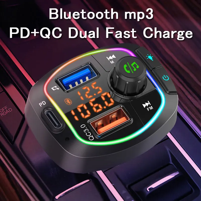 

Car MP3 player Bluetooth FM transmitter QC3.0 fast charge USB-C PD Type-C car charger U disk music player voltage display