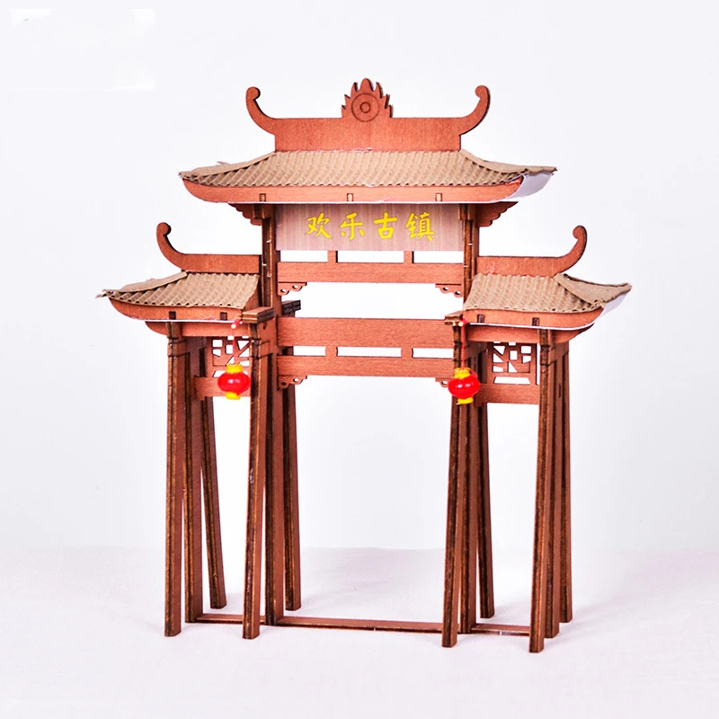 

Деревянный кукольный домик «сделай сам» в китайском уличном стиле, миниатюрный с фонариком, миниатюрная вилла, кукольный домик, игрушки для...
