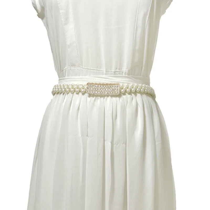 

Elegant Women Pearl Waist Belt Elastic Buckle Pearl Chain Belt Female Girls Dress Crystal Strap Pearl Elastic Belt Luxury Brand