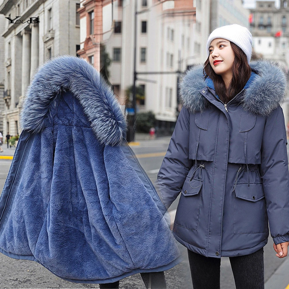 

YOUB Cotton Jacket Coat Outwear Winter Womens Casual Hooded Women Ladies Long snow wear Warm Casual Plus 3XL Size Fur Fleece zip