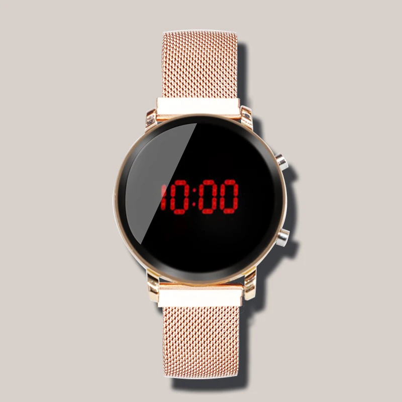 Rose gold Новые повседневные женские наручные часы с подсветкой ремешок из нержавеющей стали женские часы подарок женские часы Relogio Feminino электронные наручные часы - Цвет: Rose gold