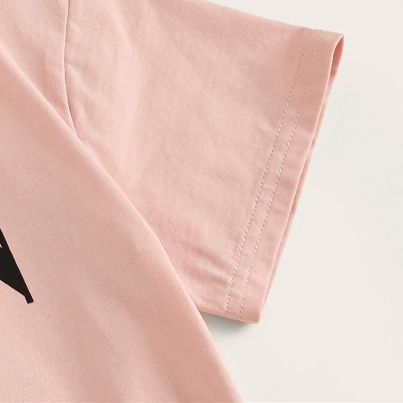 SHEIN/Детская футболка с буквенным принтом для девочек и спортивные штаны с контрастными боковыми вставками, повседневный комплект для детей, г. Летняя одежда для активного отдыха костюм с короткими рукавами, комплекты