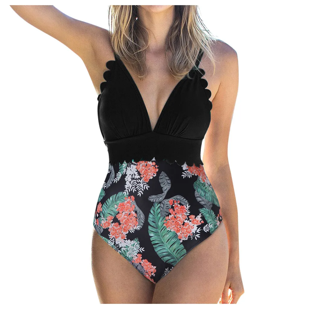 2020 Sexy One Piece Swimsuits Female Shoulder Floral Women Swimwear Push Up Bathing Suits Bodysuits Beach wear Ruffle Monokini |